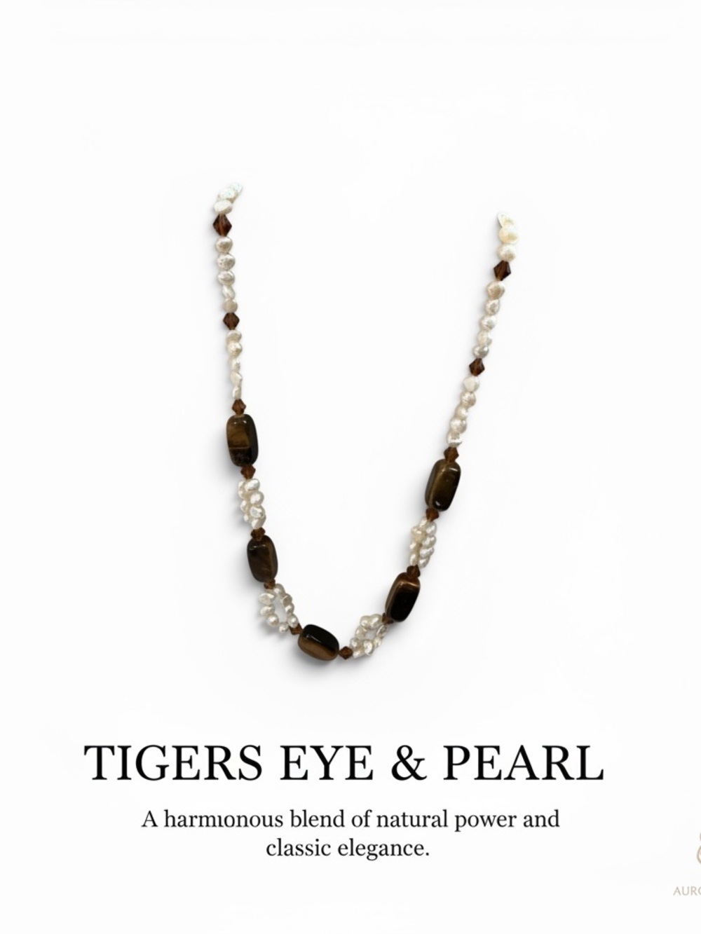 Tigers Eye & Pearl Necklace — Brown and White Elegant Strand